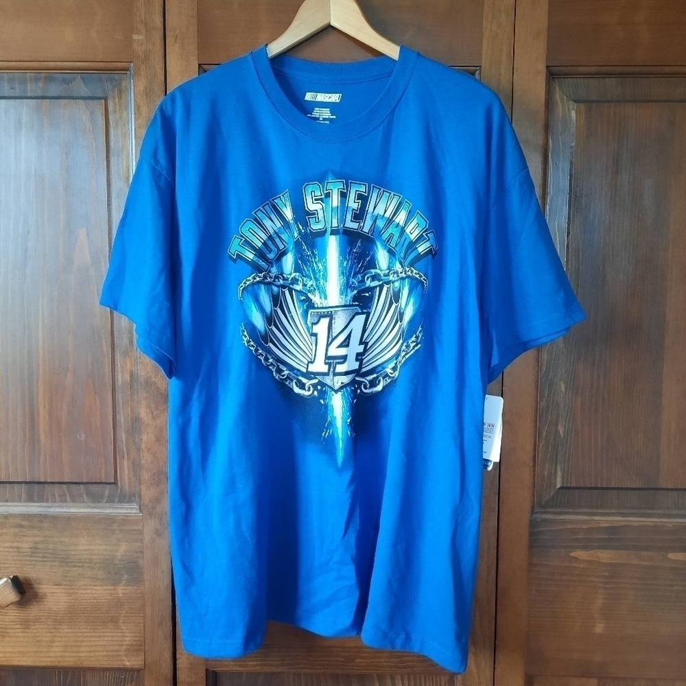 NWT Tony Stewart 14 NASCAR Car Racing blue graphic t-shirt Size XL